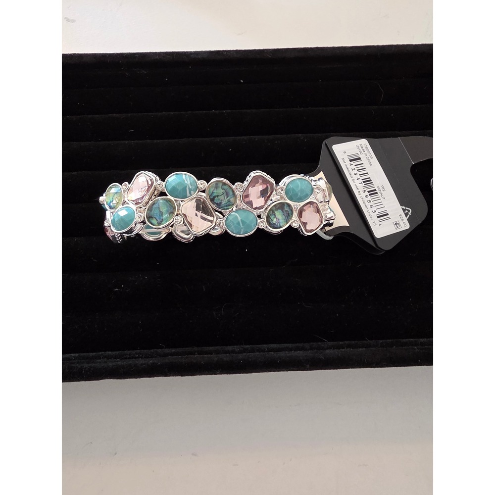 Napier Silver Tone Multi Color Stone Stretch Bracelet Teal Pink 17500778